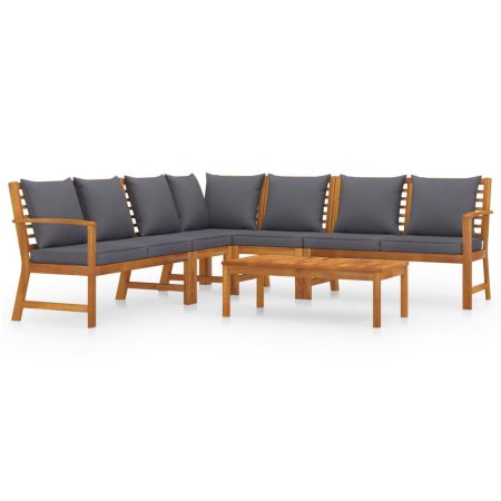 Salon de jardin 6 pcs avec coussin Bois d'acacia solide