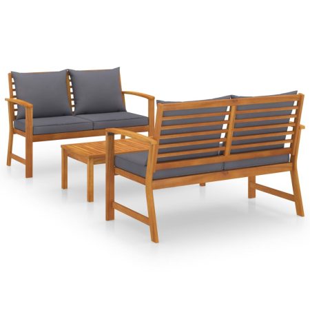 Salon de jardin 3 pcs avec coussin Bois d'acacia solide