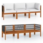Canapé de jardin 3 places avec coussin en bois d'acacia et corde