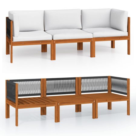 Canapé de jardin 3 places avec coussin en bois d'acacia et corde