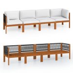 Canapé de jardin 4 places avec coussin en bois d'acacia et corde