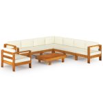 Salon de jardin 9 pièces avec coussins 100 x 60 cm Bois d'acacia