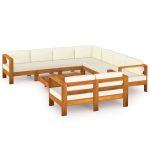Salon de jardin 9 pièces avec coussins 100 x 60 cm Bois d'acacia