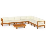 Salon de jardin 9 pièces avec coussins 100 x 60 cm Bois d'acacia