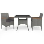 Ensemble à manger de jardin 3 pcs Gris Résine tressée et acacia