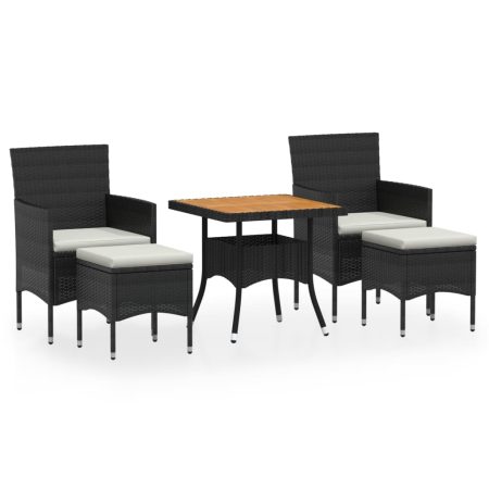Ensemble à manger de jardin 5 pcs Résine tressée et acacia Noir