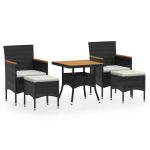 Ensemble à manger de jardin 5 pcs Résine tressée et acacia Noir
