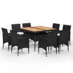 Ensemble à manger de jardin 9 pcs Résine tressée et acacia Noir