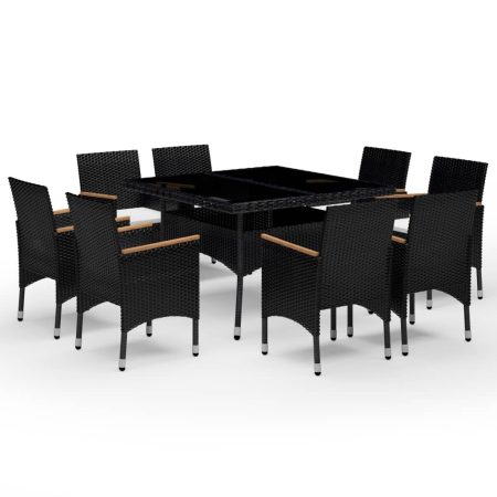 Ensemble à manger de jardin 9 pcs Résine tressée et acacia Noir