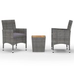 Ensemble de bistro 3 pcs Résine tressée et bois d'acacia Gris