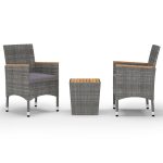 Ensemble de bistro 3 pcs Résine tressée et bois d'acacia Gris