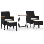 Ensemble de bistro de jardin 5pcs Résine tressée et acacia Noir