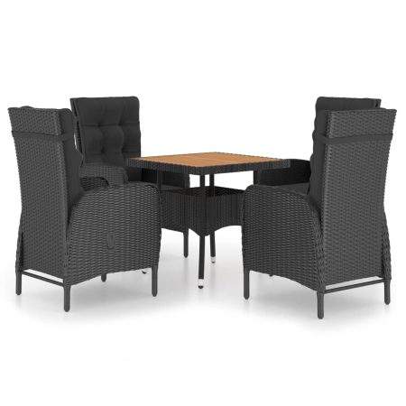 Ensemble à manger de jardin 5 pcs Résine tressée et acacia Noir