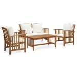 Salon de jardin 4 pcs avec coussins Bois d'acacia solide