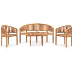 Salon de jardin 4 pcs en forme de banane Bois de teck solide