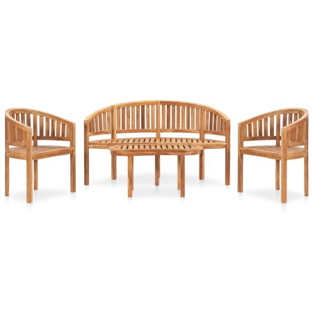 Salon de jardin 4 pcs en forme de banane Bois de teck solide