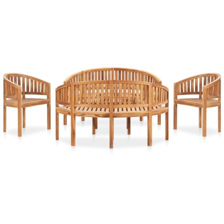 Salon de jardin 5 pcs en forme de banane Bois de teck solide