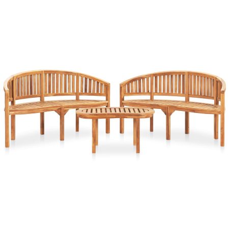 Salon de jardin 3 pcs en forme de banane Bois de teck solide