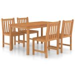 Ensemble de salle à manger de jardin 5 pièces 140 x 80 cm en bois de teck massif