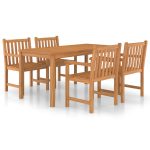 Ensemble de salle à manger de jardin 5 pièces 160 x 80 cm en bois de teck massif