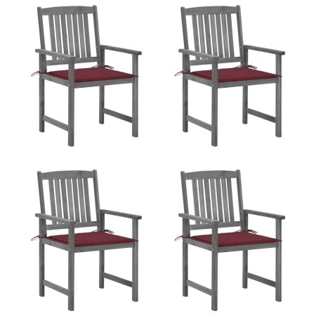 Chaises de jardin et coussins lot de 4 Gris Bois acacia massif