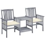 Chaises de jardin avec table à thé et coussins Acacia solide