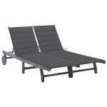 Chaise longue de jardin 2 places avec coussin Gris Acacia