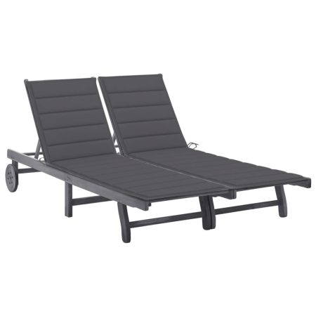 Chaise longue de jardin 2 places avec coussin Gris Acacia