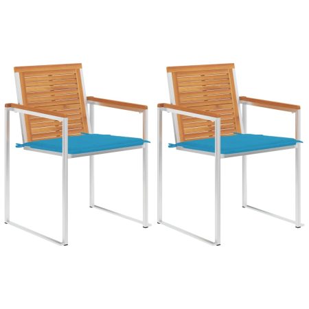 Chaises de jardin avec coussins lot de 2 Acacia solide et acier