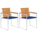 Chaises de jardin avec coussins lot de 2 Acacia solide et acier