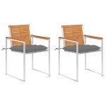 Chaises de jardin avec coussins lot de 2 Acacia solide et acier