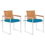 Chaises de jardin avec coussins lot de 2 Acacia solide et acier