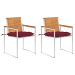 Chaises de jardin avec coussins lot de 2 Acacia solide et acier