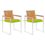 Chaises de jardin avec coussins lot de 2 Acacia solide et acier