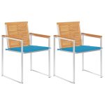 Chaises de jardin avec coussins lot de 2 Teck solide et acier