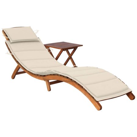 Chaise longue de jardin avec table et coussin Bois d'acacia