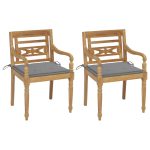 Chaises Batavia lot de 2 avec coussins gris Bois de teck massif
