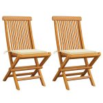Chaises de jardin et coussins crème lot de 2 Bois teck massif