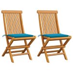 Chaises de jardin et coussins bleu lot de 2 Bois de teck massif