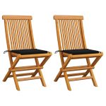 Chaises de jardin et coussins noir lot de 2 Bois de teck massif