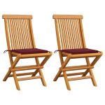 Chaises de jardin coussins rouge bordeaux lot de 2 Teck massif