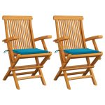 Chaises de jardin et coussins bleu lot de 2 Bois de teck massif