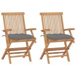 Chaises de jardin avec coussins gris lot de 2 Bois teck massif 1 8720286264270_a_en_hd_1