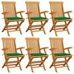 Chaises de jardin avec coussins vert lot de 6 Bois teck massif