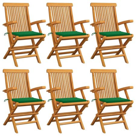 Chaises de jardin avec coussins vert lot de 6 Bois teck massif