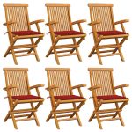 Chaises de jardin avec coussins rouge lot de 6 Bois teck massif