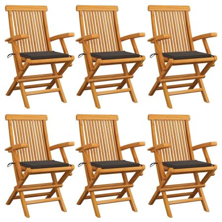 Chaises de jardin avec coussins taupe lot de 6 Bois teck massif