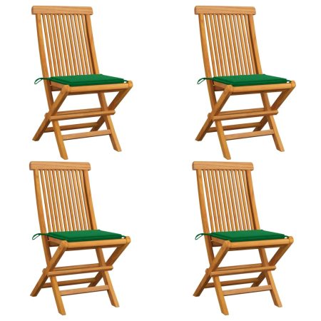 Chaises de jardin et coussins vert lot de 4 Bois de teck massif