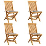 Chaises de jardin coussins à carreaux gris lot de 4 Teck massif