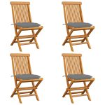 Chaises de jardin et coussins gris lot de 4 Bois de teck massif